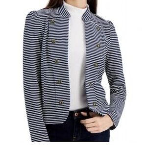 Tommy Hilfiger Navy Striped Blazer with Gold Accents